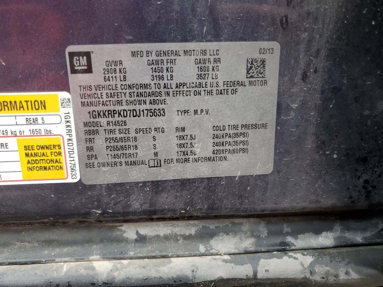 2013 GMC Acadia VIN 1GKKRPKD7DJ175633 Copart auction photo, front end / minor dent/scratches damage thumbnail 16