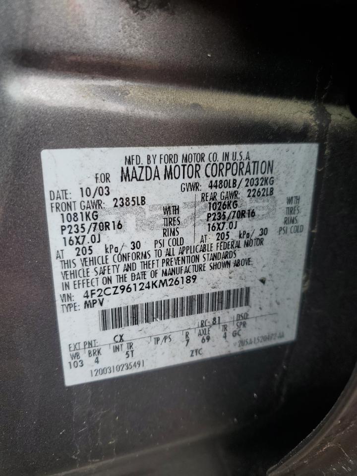2004 Mazda Tribute VIN 4F2CZ96124KM26189 Copart auction photo, undercarriage / side damage thumbnail 13