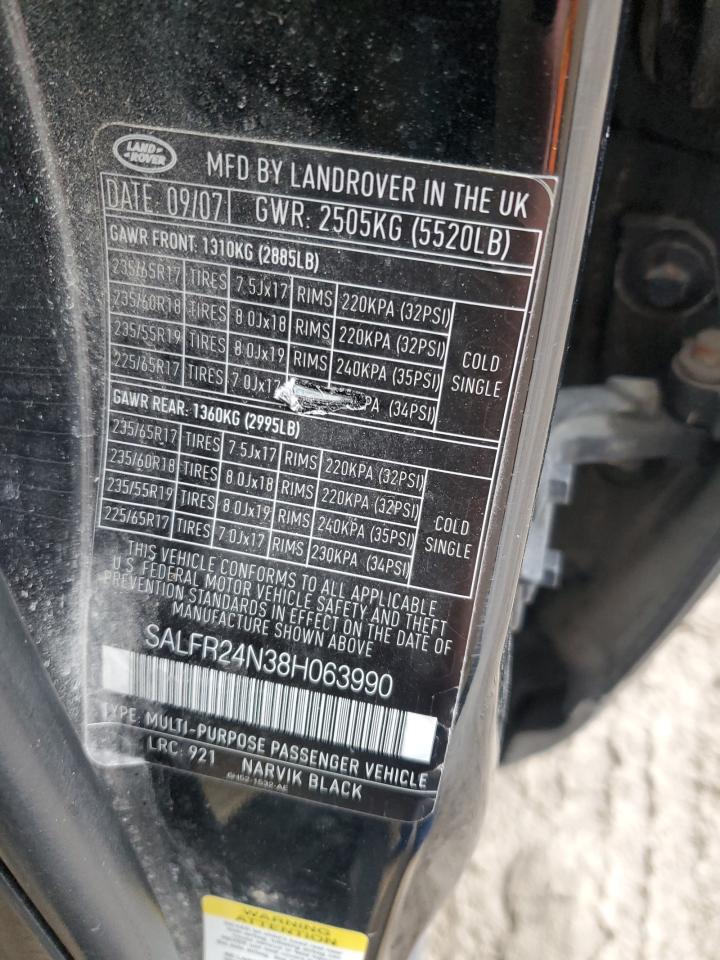 2008 Land Rover LR2 VIN SALFR24N38H063990 Copart auction photo, front end damage thumbnail 13