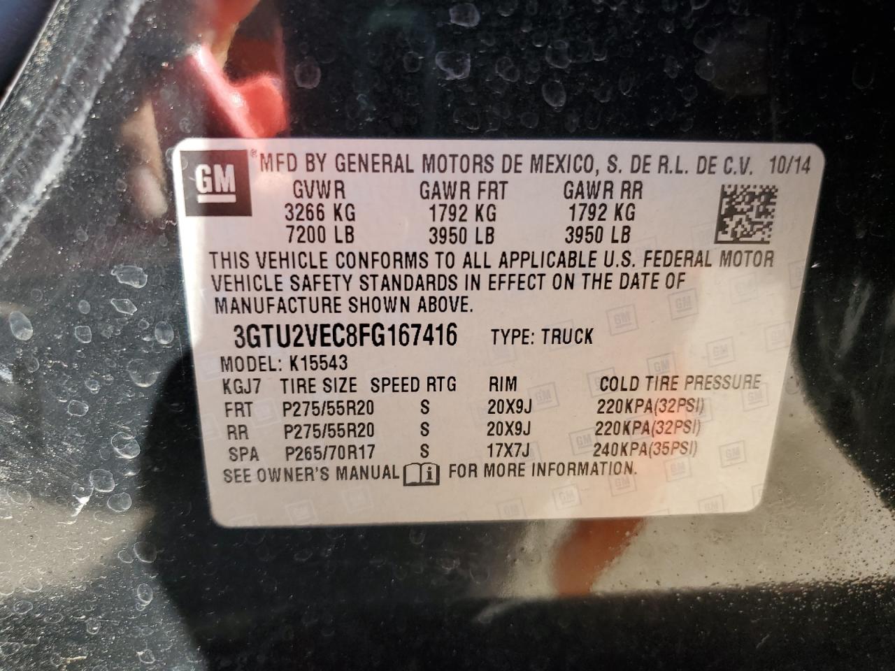 2015 GMC Sierra VIN 3GTU2VEC8FG167416 Copart auction photo, front end damage thumbnail 12