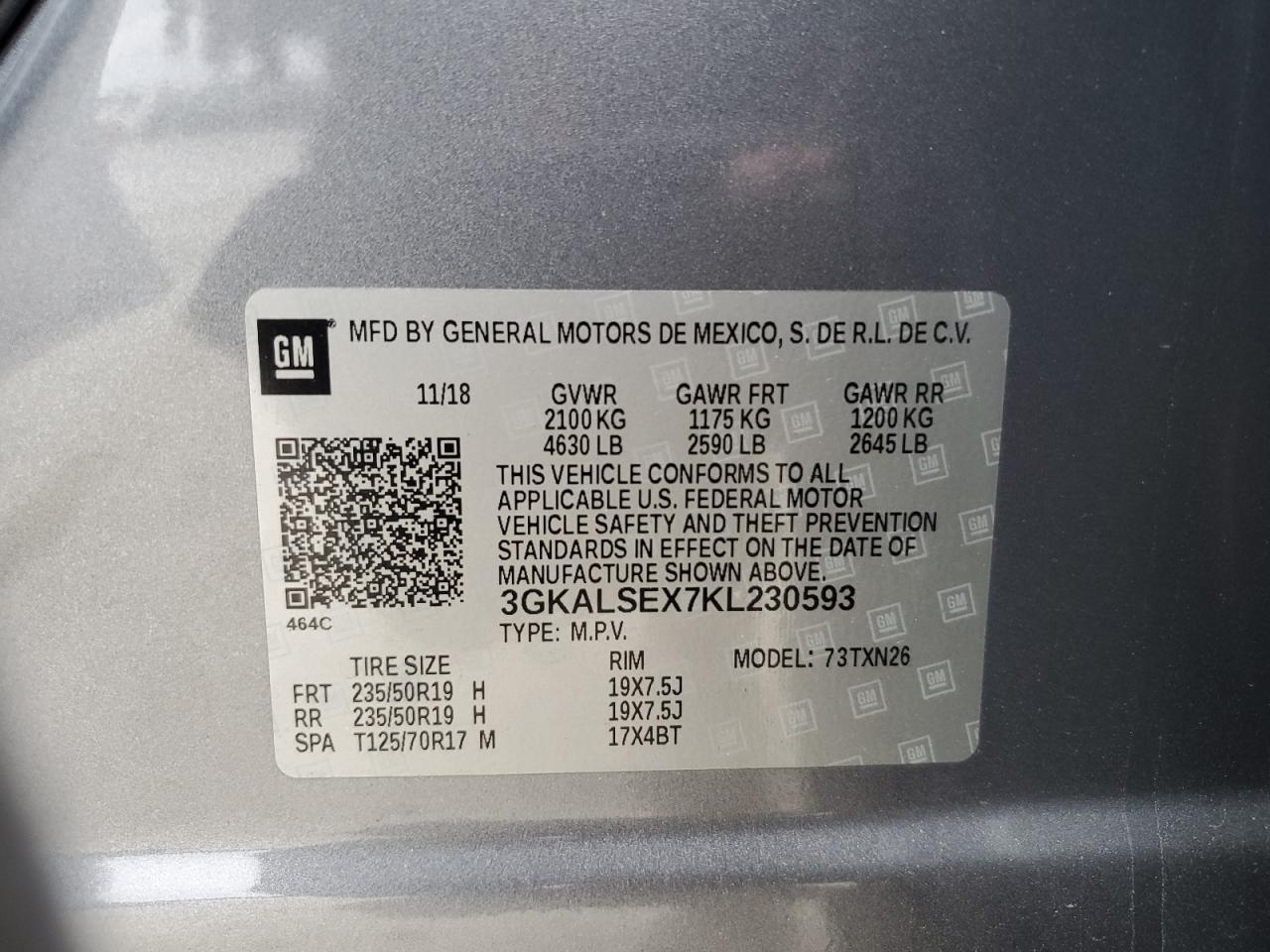 2019 GMC Terrain VIN 3GKALSEX7KL230593 Copart auction photo, side / minor dent/scratches damage thumbnail 15