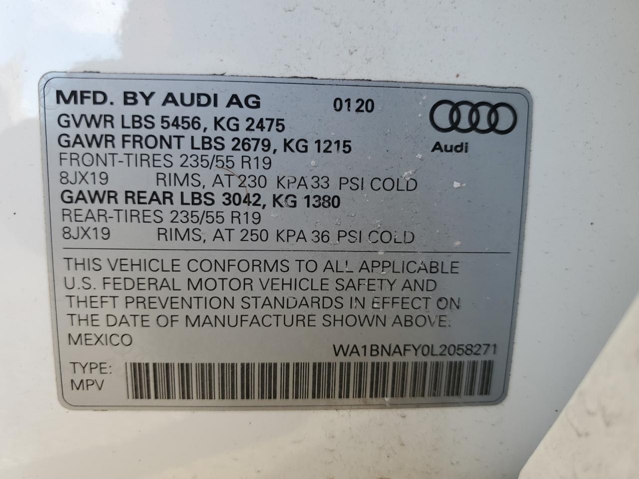 2020 Audi Q5 VIN WA1BNAFY0L2058271 Copart auction photo, front end / rear end damage thumbnail 13