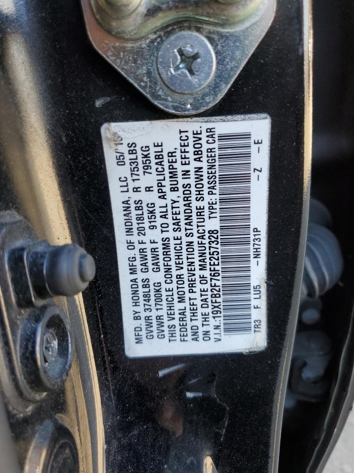 2015 Honda Civic VIN 19XFB2F76FE257328 Copart auction photo, rear end / side damage thumbnail 12
