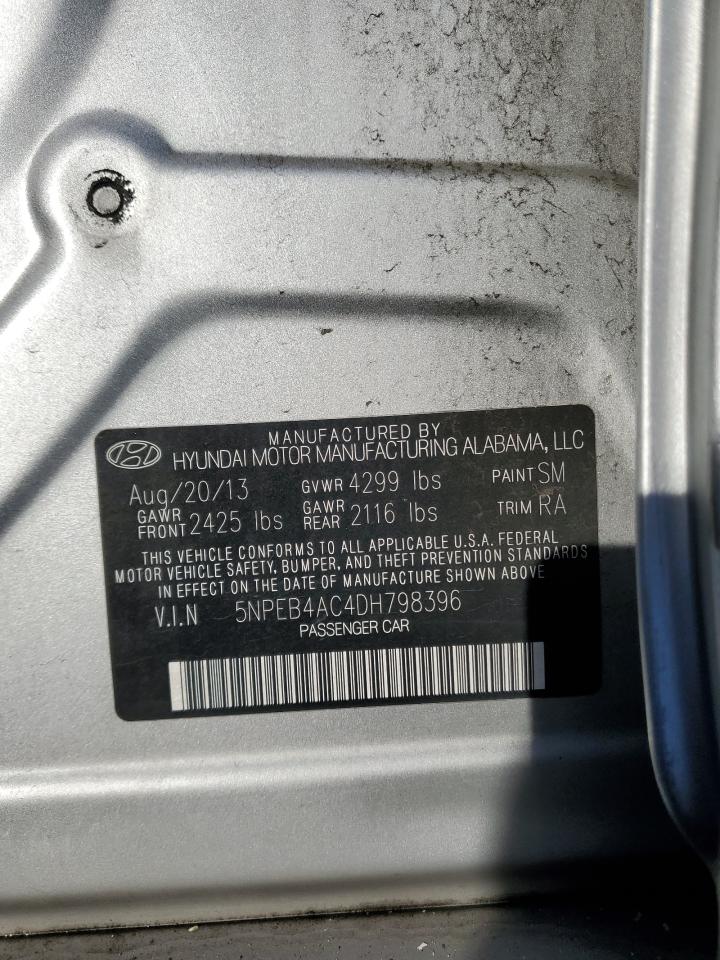 2013 Hyundai Sonata VIN 5NPEB4AC4DH798396 Copart auction photo, vandalism / all over damage thumbnail 12
