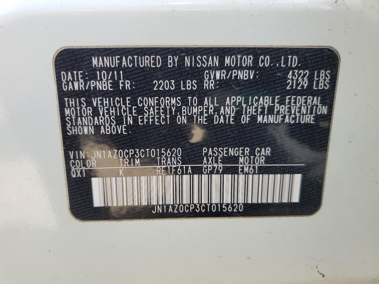2012 Nissan Leaf VIN JN1AZ0CP3CT015620 Copart auction photo, side damage thumbnail 12