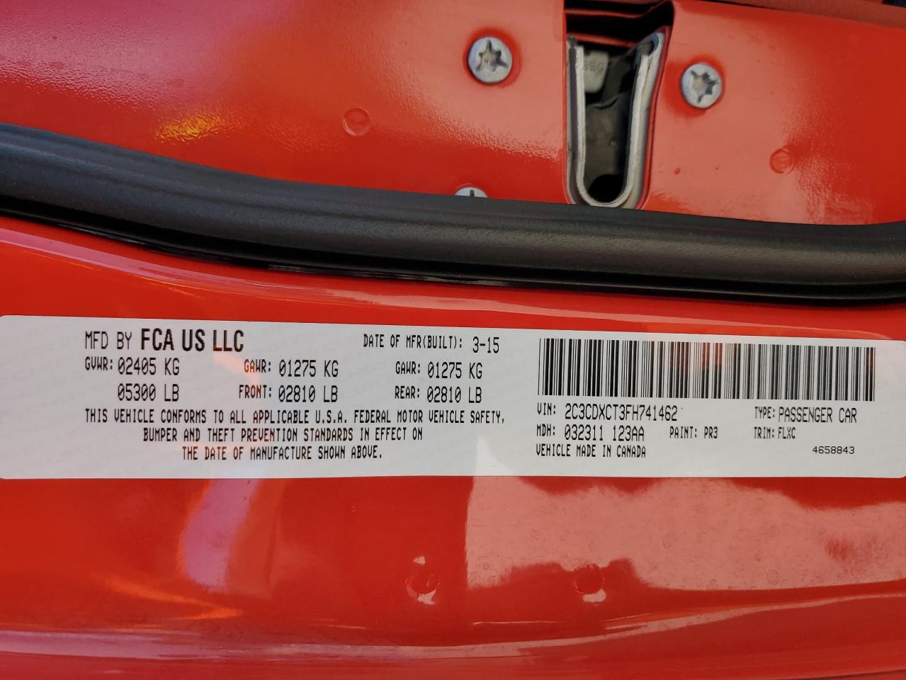 2015 Dodge Charger VIN 2C3CDXCT3FH741462 Copart auction photo, side damage thumbnail 14