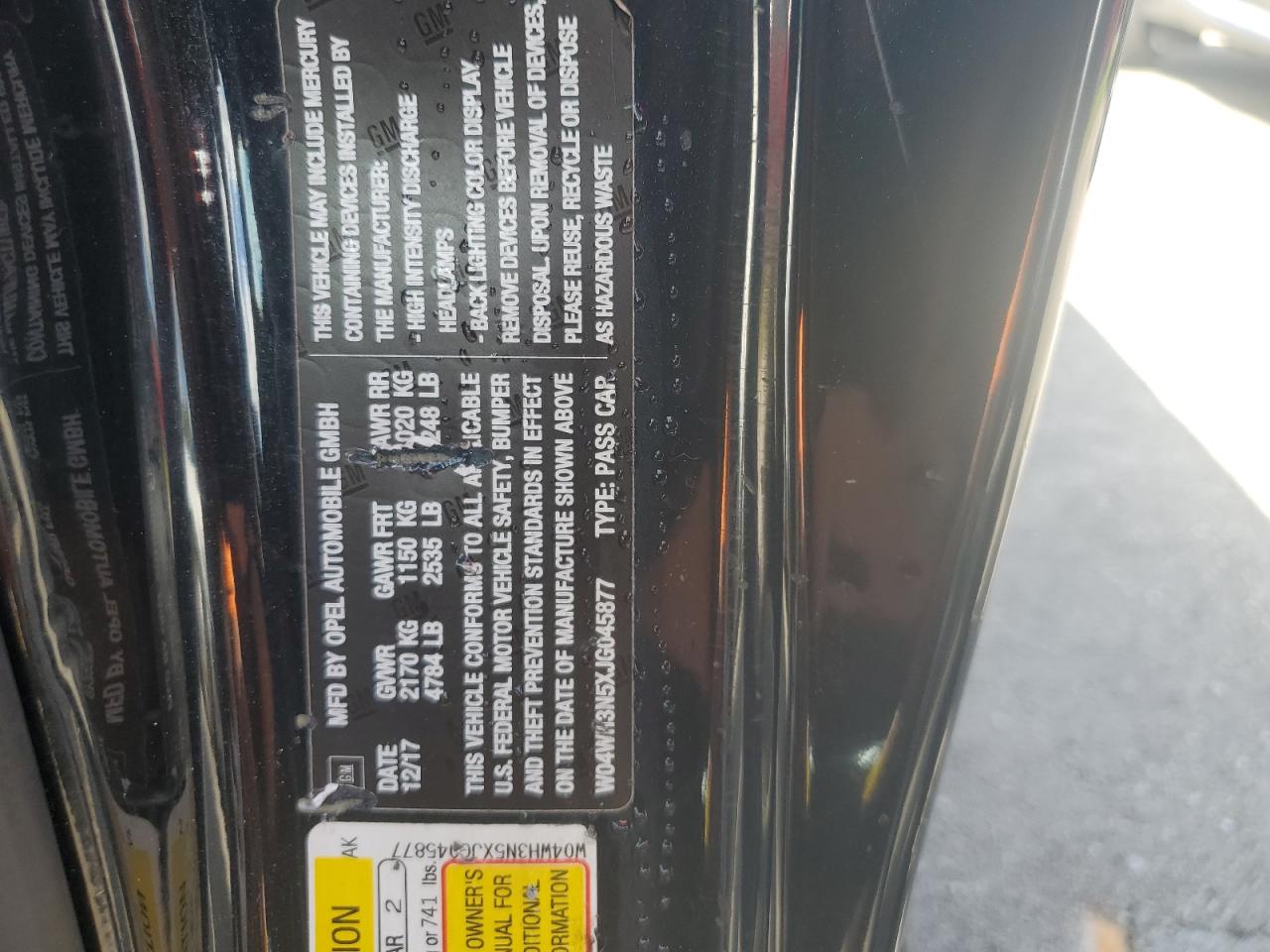 2018 Buick Cascada VIN W04WH3N5XJG045877 Copart auction photo, water/flood damage thumbnail 12