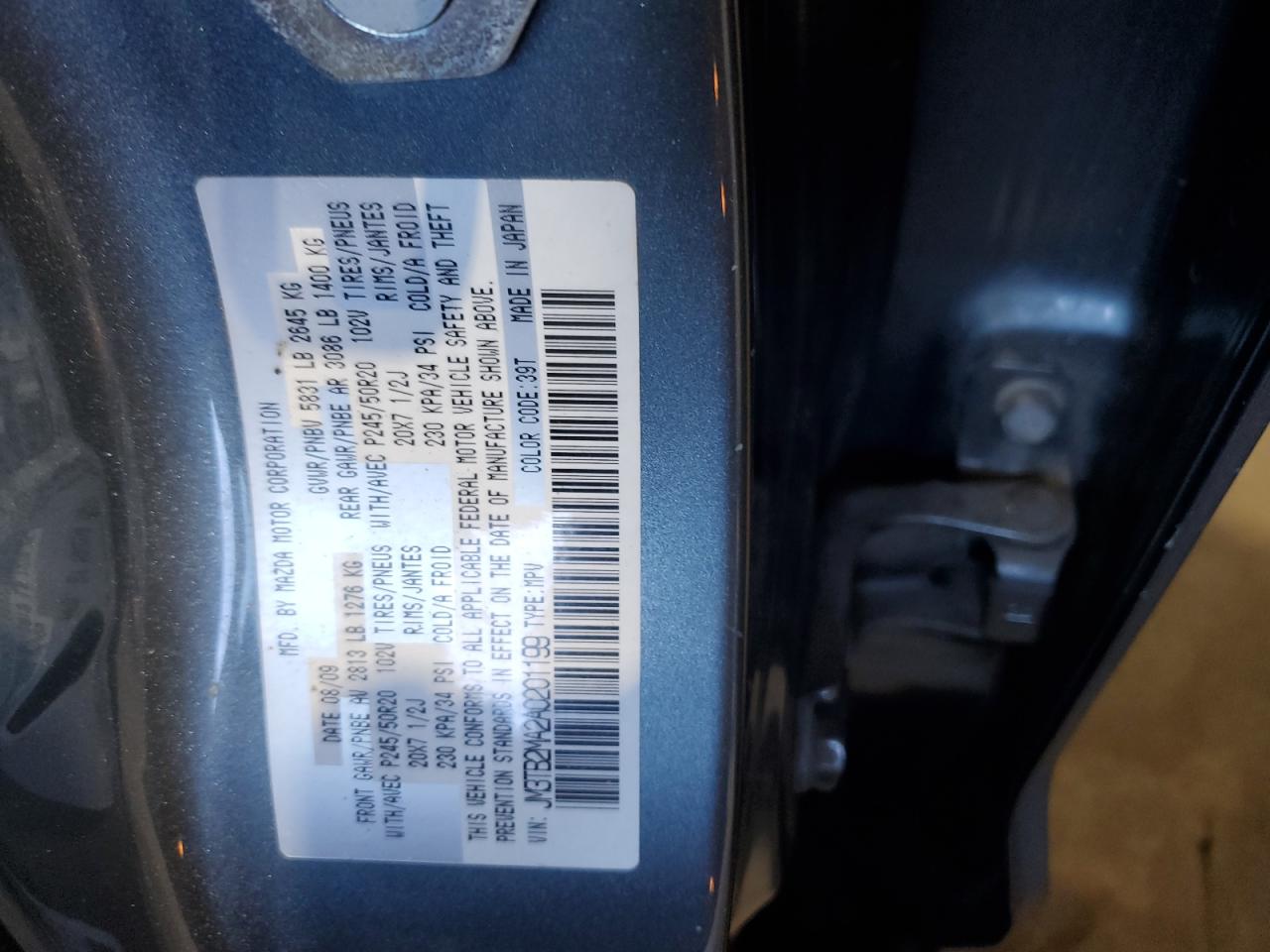2010 Mazda CX-9 VIN JM3TB2MA2A0201199 Copart auction photo, front end / minor dent/scratches damage thumbnail 13