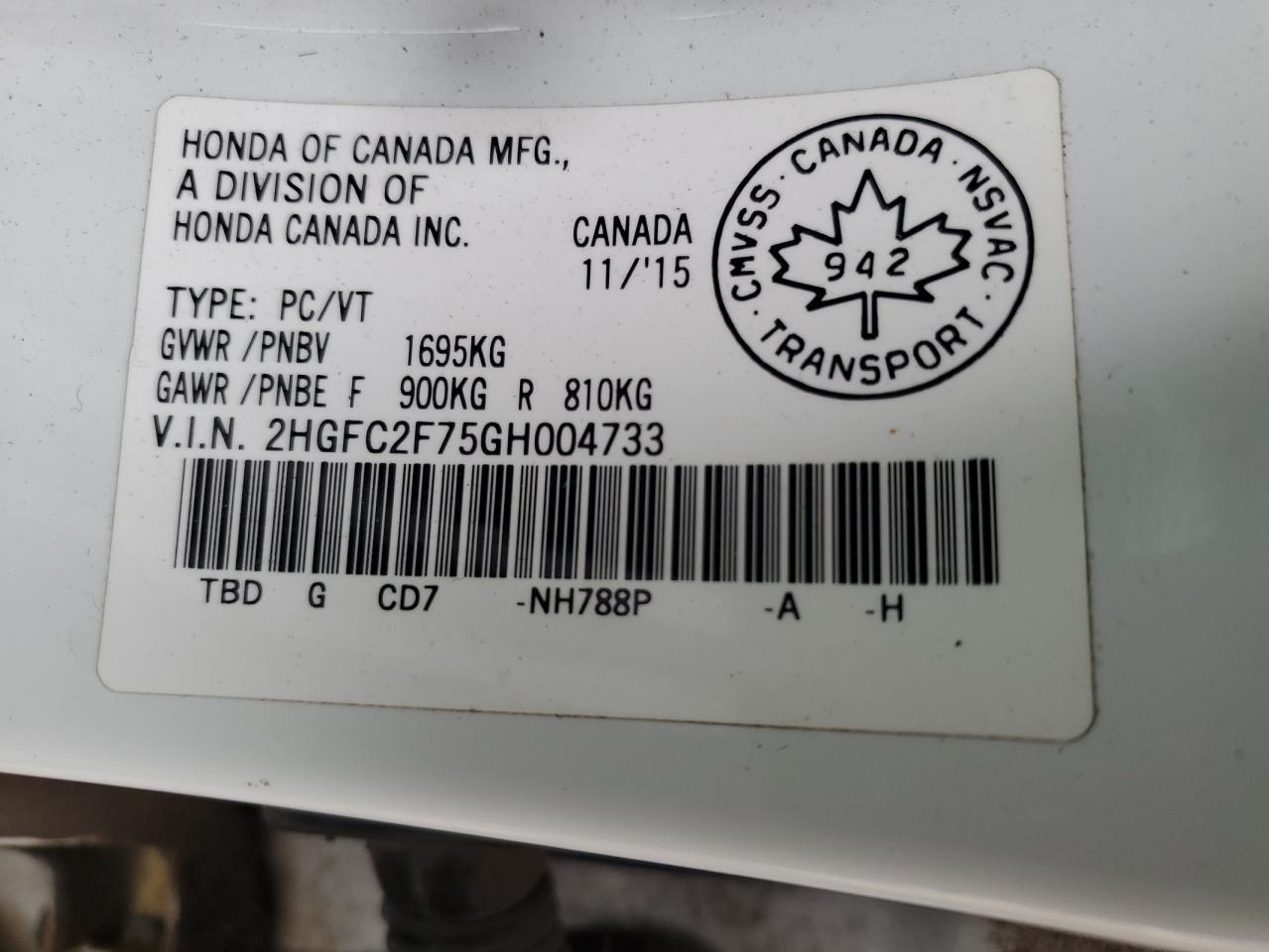 2016 Honda Civic VIN 2HGFC2F75GH004733 Copart auction photo, rear end damage thumbnail 13