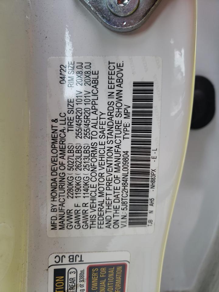 2022 Acura RDX VIN 5J8TC2H84NL009804 Copart auction photo, front end / side damage thumbnail 13