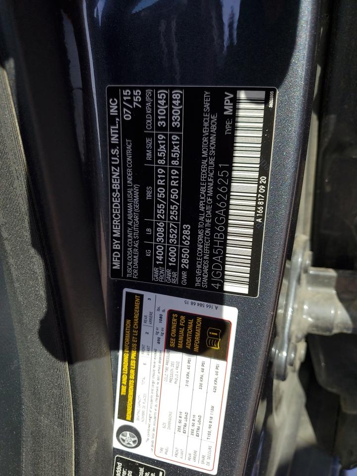 2016 Mercedes-Benz GLE VIN 4JGDA5HB6GA626251 Copart auction photo, rear end damage thumbnail 13