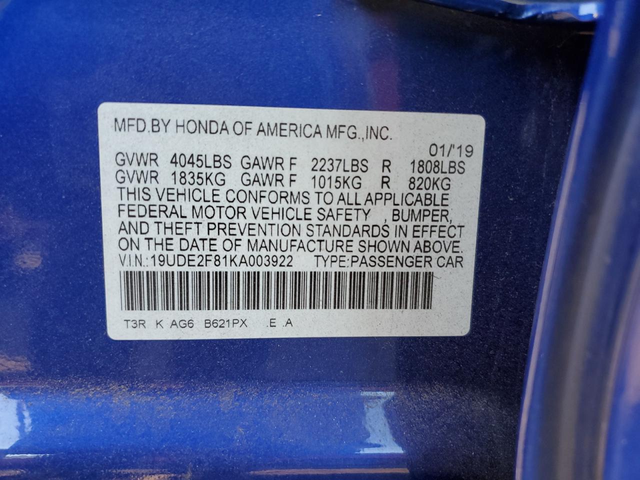 2019 Acura ILX VIN 19UDE2F81KA003922 Copart auction photo, rear end / minor dent/scratches damage thumbnail 15