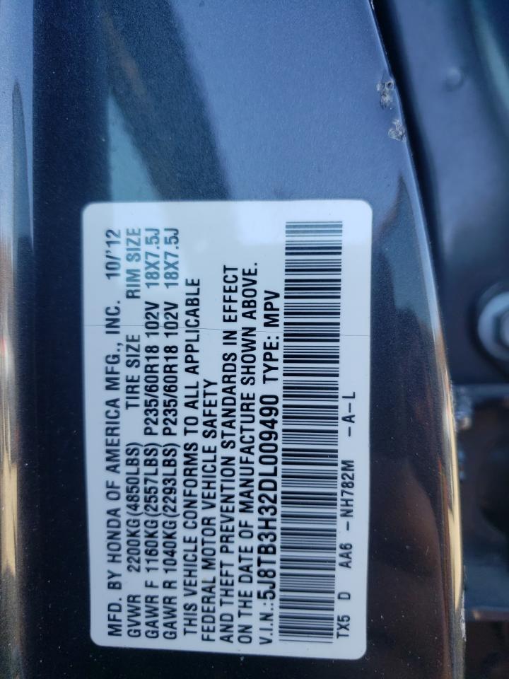 2013 Acura RDX VIN 5J8TB3H32DL009490 Copart auction photo, side / rear end damage thumbnail 14