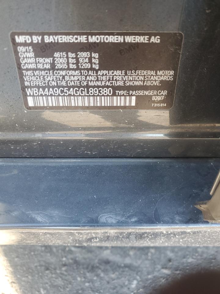 2016 BMW 4er VIN WBA4A9C54GGL89380 Copart auction photo, front end damage thumbnail 14