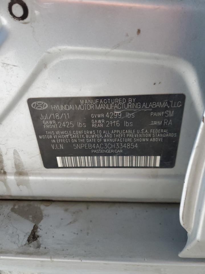 2012 Hyundai Sonata VIN 5NPEB4AC3CH334854 Copart auction photo, front end / side damage thumbnail 12