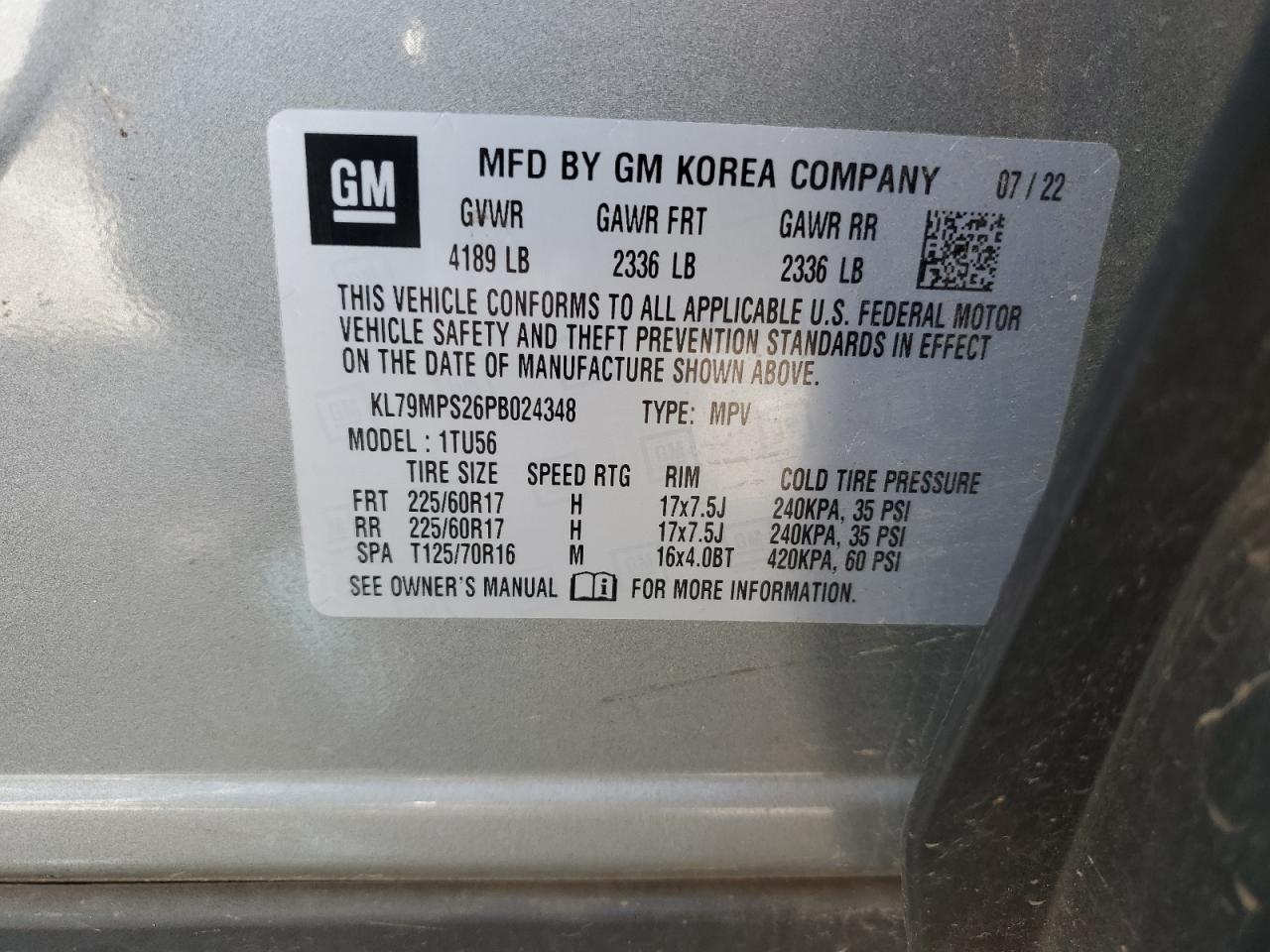 2023 Chevrolet TrailBlazer VIN KL79MPS26PB024348 Copart auction photo, all over / mechanical damage thumbnail 14