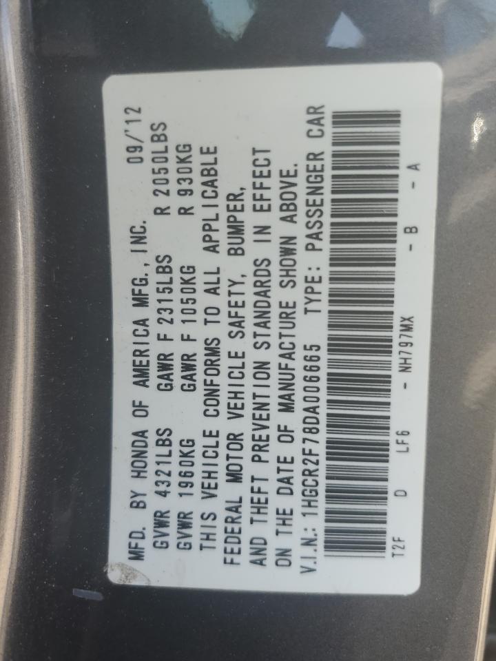 2013 Honda Accord VIN 1HGCR2F78DA006665 Copart auction photo, rear end damage thumbnail 12
