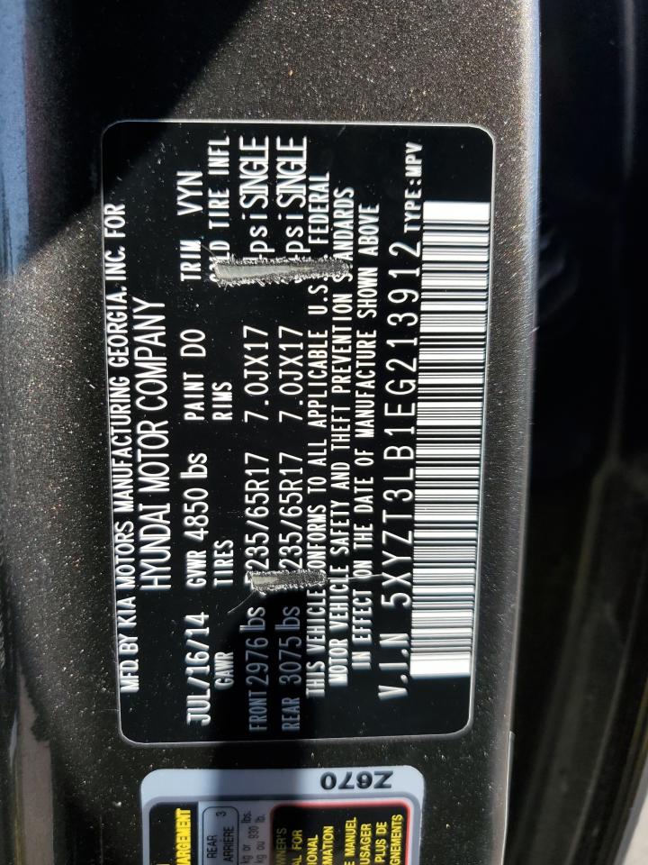 2014 Hyundai Santa Fe VIN 5XYZT3LB1EG213912 Copart auction photo, front end damage thumbnail 13