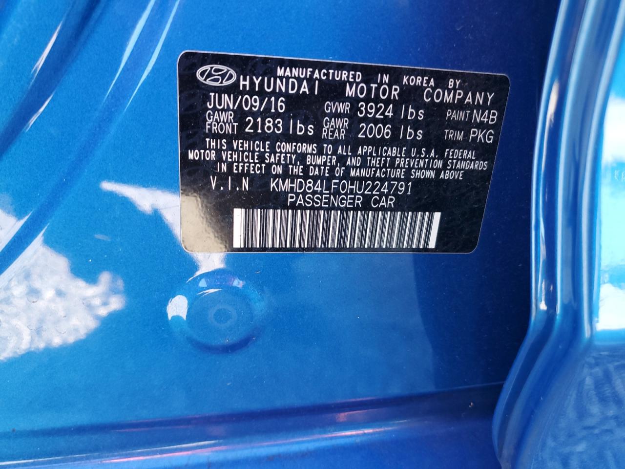 2017 Hyundai Elantra VIN KMHD84LF0HU224791 Copart auction photo, rear end damage thumbnail 13