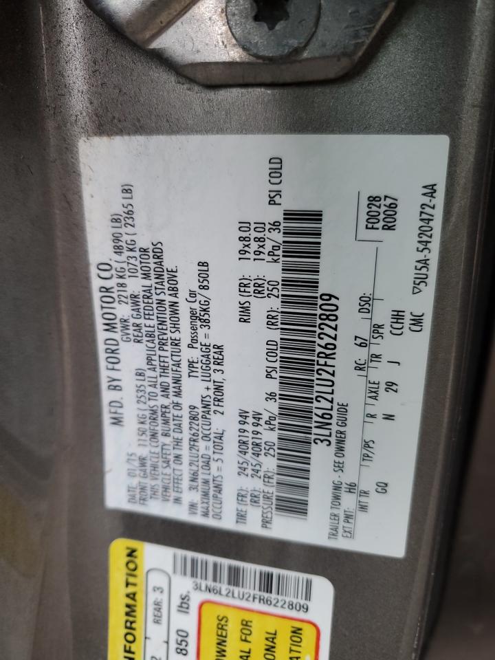 2015 Lincoln MKZ VIN 3LN6L2LU2FR622809 Copart auction photo, front end / rear end damage thumbnail 14
