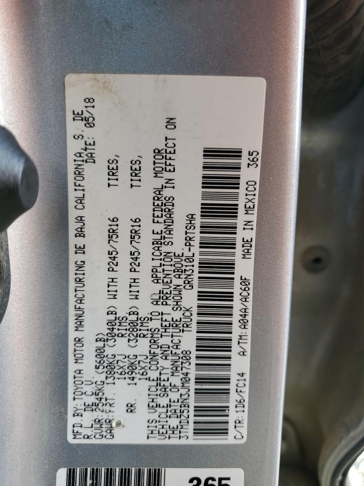 2018 Toyota Tacoma VIN 3TMDZ5BN3JM047308 Copart auction photo, front end / side damage thumbnail 13