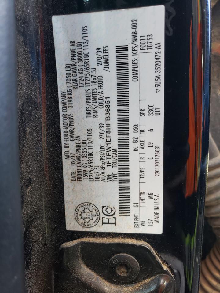 2017 Ford F-150 VIN 1FTFW1EF8HFB36851 Copart auction photo, front end damage thumbnail 12