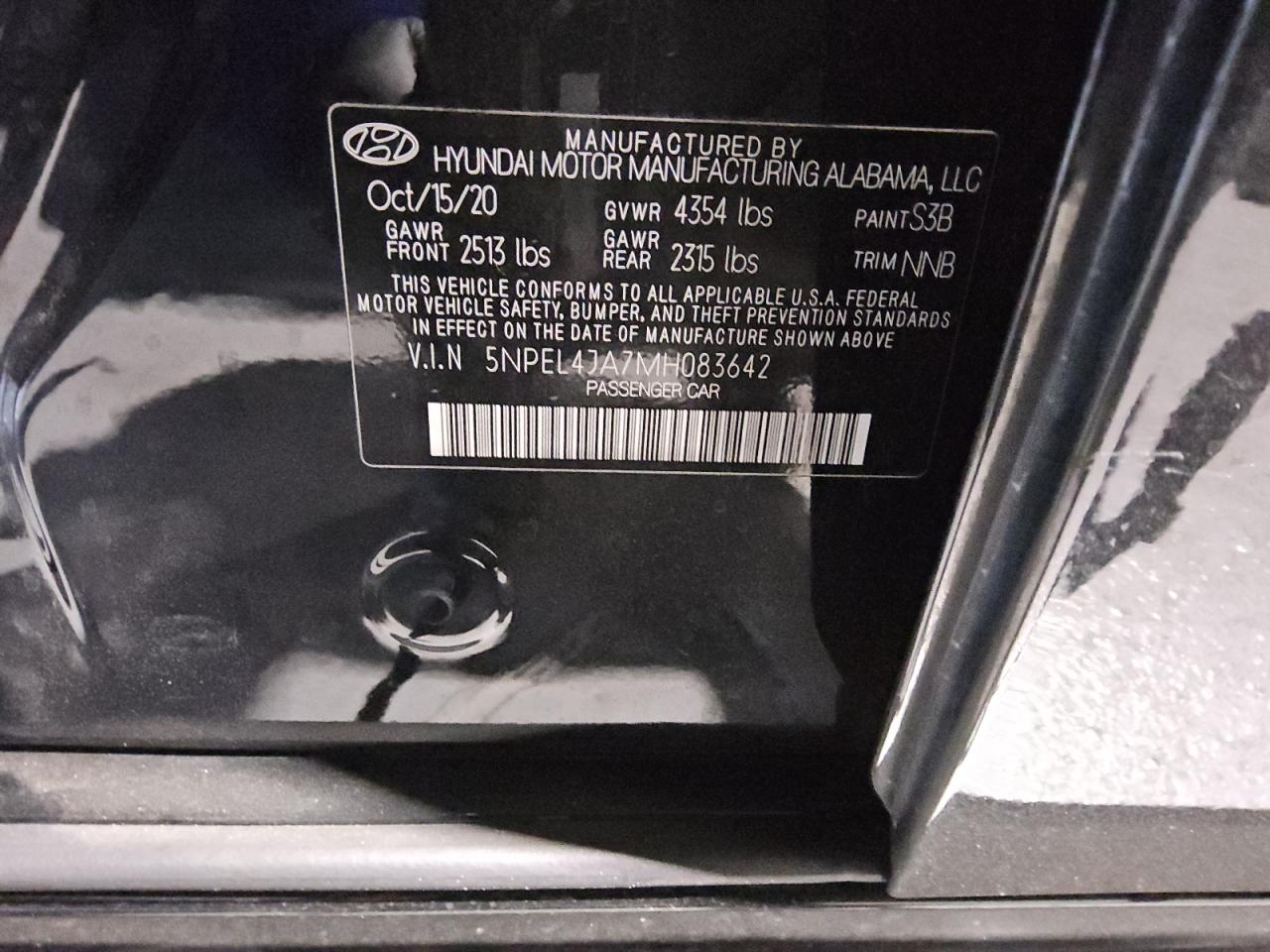 2021 Hyundai Sonata VIN 5NPEL4JA7MH083642 Copart auction photo, mechanical / all over damage thumbnail 12