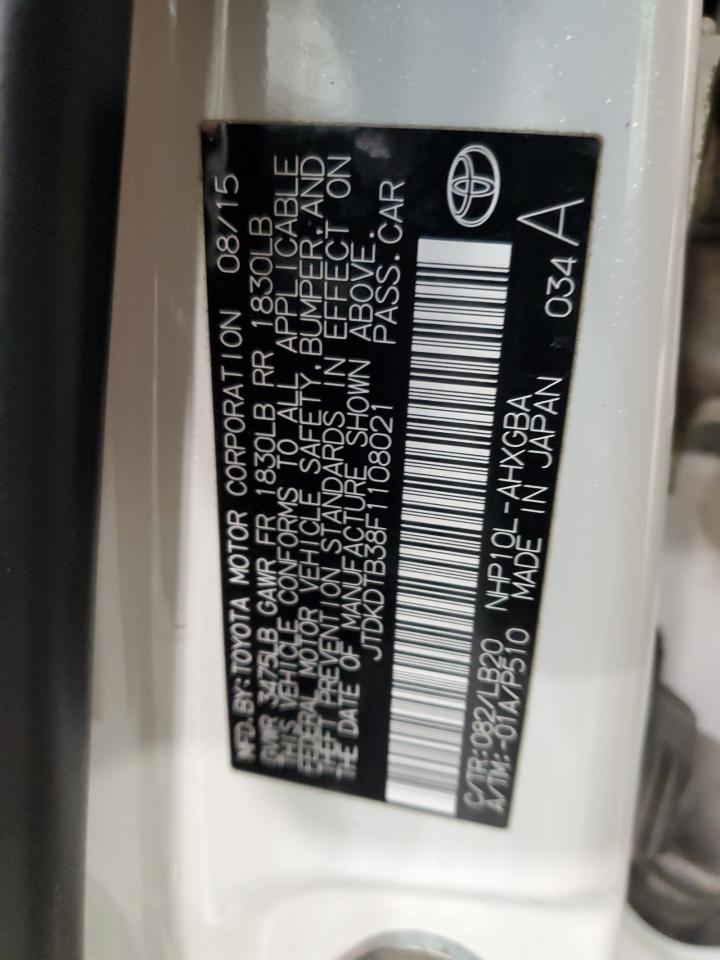 2015 Toyota Prius VIN JTDKDTB38F1108021 Copart auction photo, front end / mechanical damage thumbnail 14
