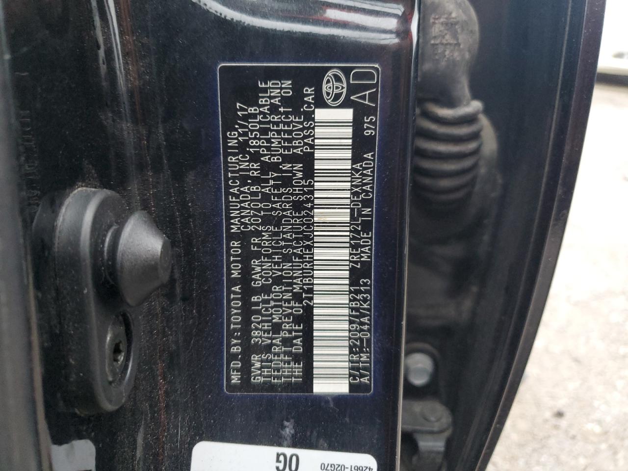 2018 Toyota Corolla VIN 2T1BURHEXJC024315 Copart auction photo, front end / minor dent/scratches damage thumbnail 12