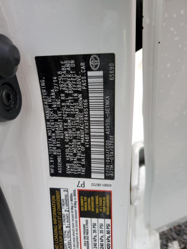2015 Toyota Camry VIN 4T4BF1FKXFR465166 Copart auction photo, front end damage thumbnail 12