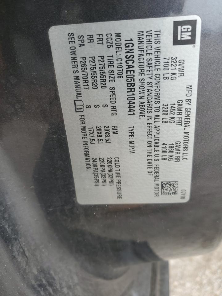 2011 Chevrolet Tahoe VIN 1GNSCAE05BR104441 Copart auction photo, front end / side damage thumbnail 15