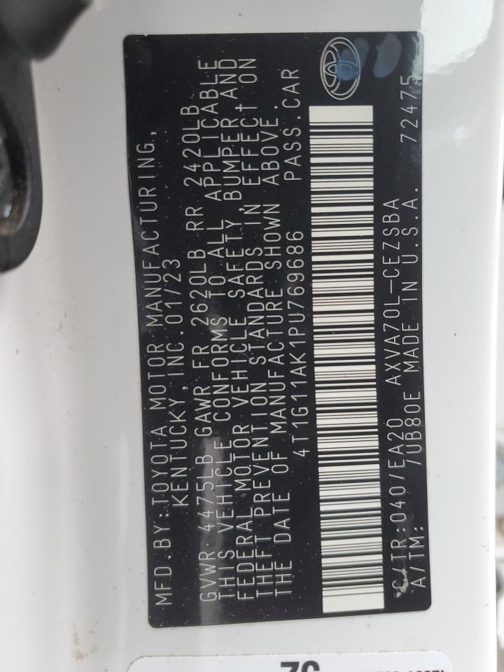 2023 Toyota Camry VIN 4T1G11AK1PU769686 Copart auction photo, side damage thumbnail 12