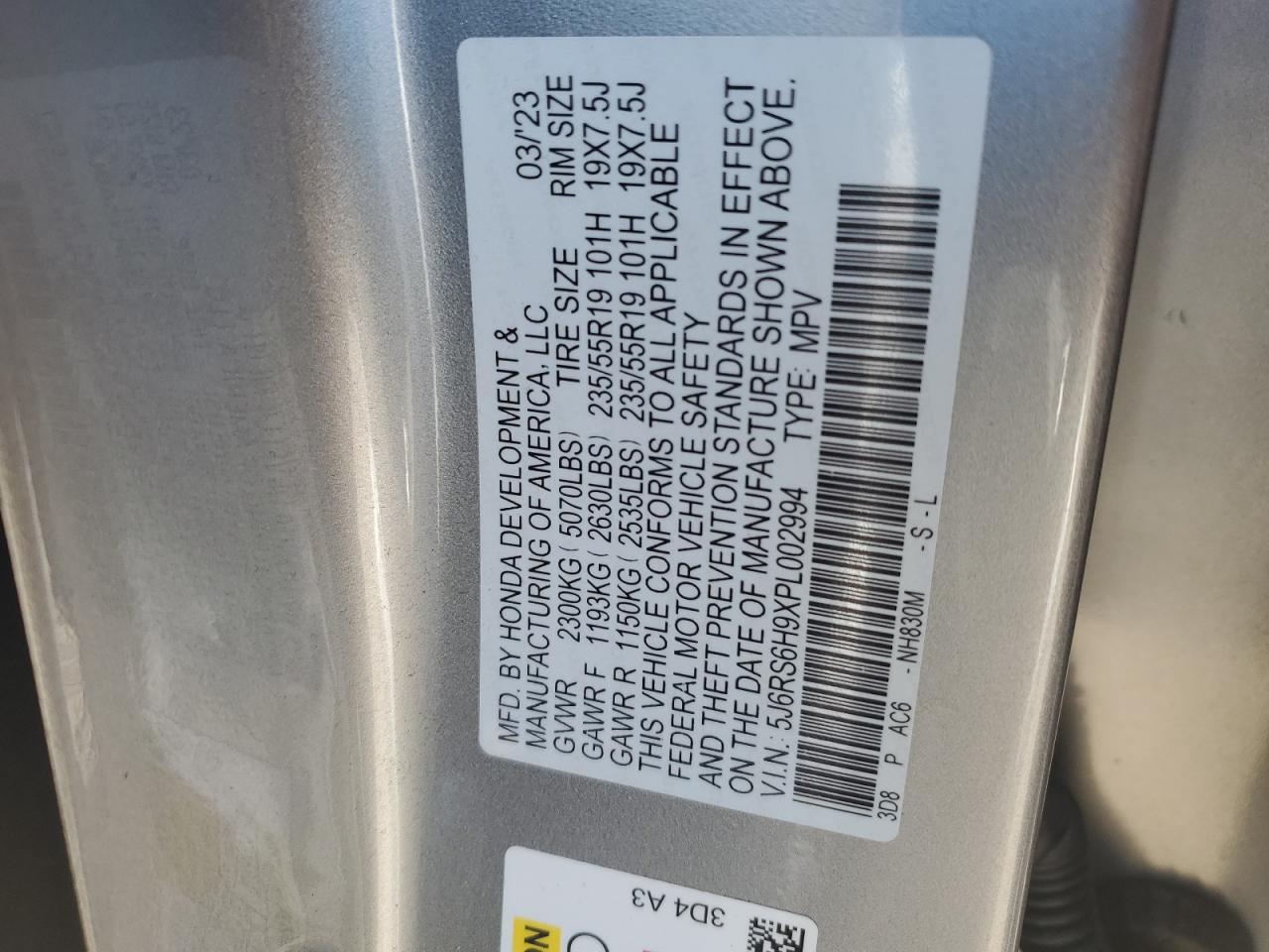 2023 Honda CR-V VIN 5J6RS6H9XPL002994 Copart auction photo, minor dent/scratches damage thumbnail 13