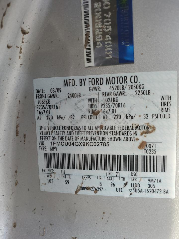 2009 Ford Escape VIN 1FMCU04GX9KC02785 Copart auction photo, all over damage thumbnail 15