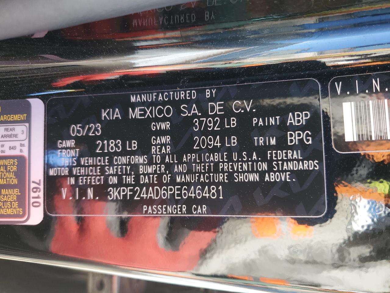 2023 KIA Forte VIN 3KPF24AD6PE646481 Copart auction photo, front end / rear end damage thumbnail 12
