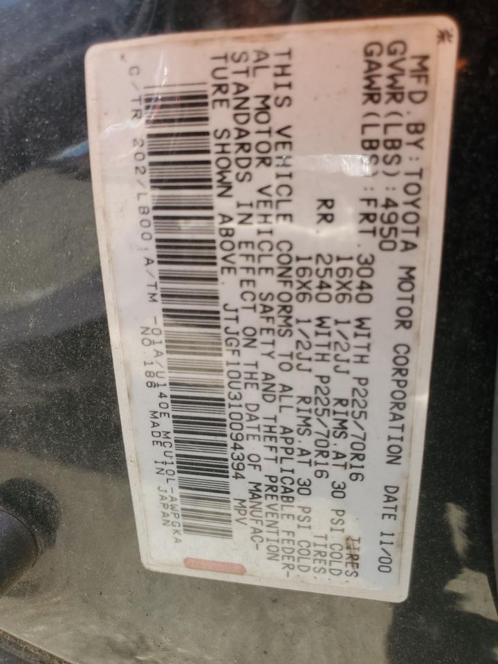2001 Lexus RX VIN JTJGF10U310094394 Copart auction photo, all over damage thumbnail 13