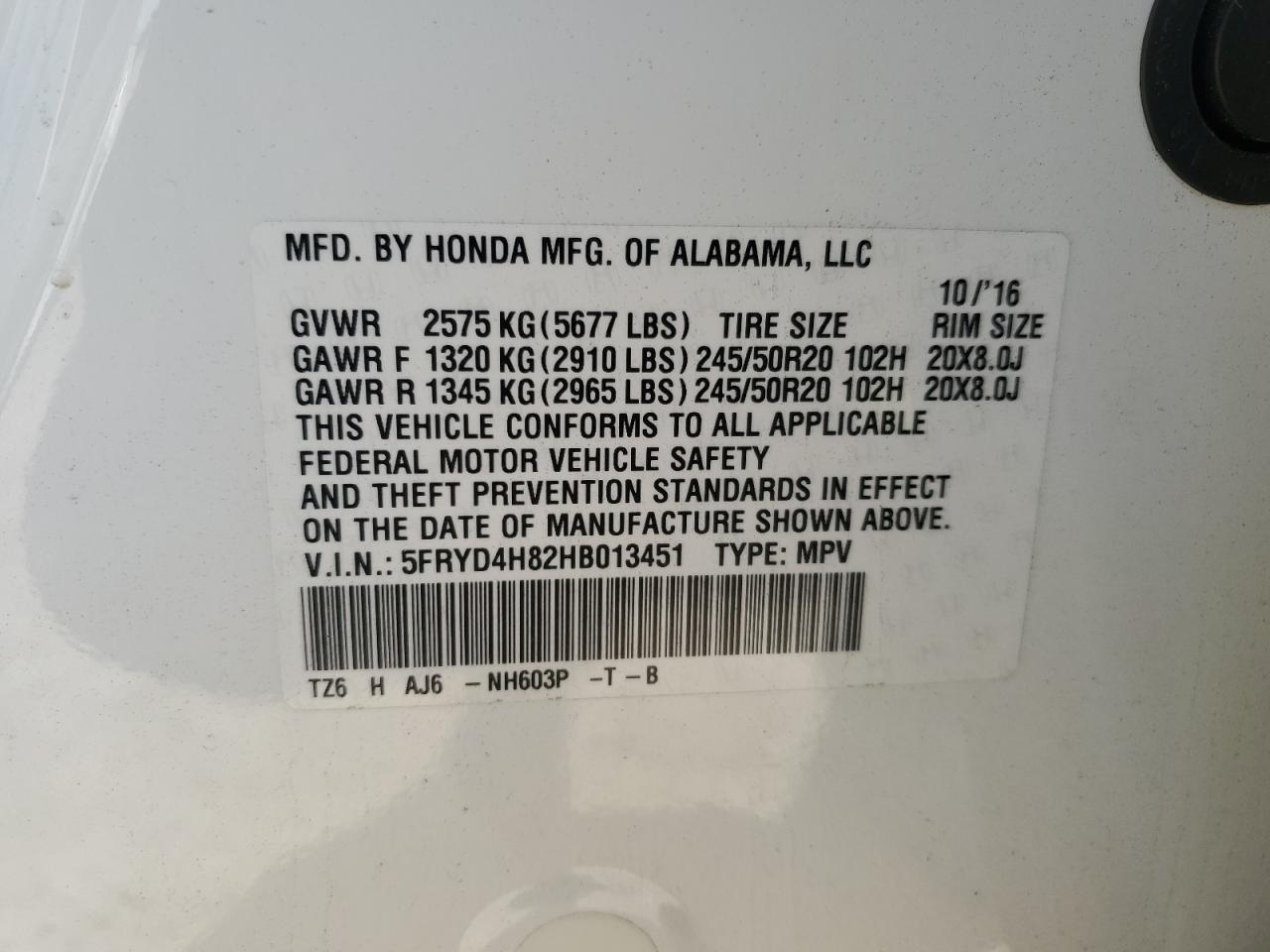 2017 Acura MDX VIN 5FRYD4H82HB013451 Copart auction photo, rear end damage thumbnail 15