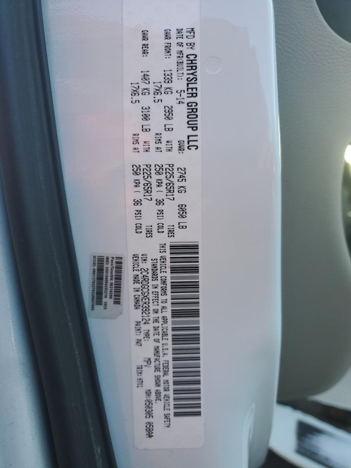 2014 Dodge Caravan VIN 2C4RDGCGXER392124 Copart auction photo, side damage thumbnail 14