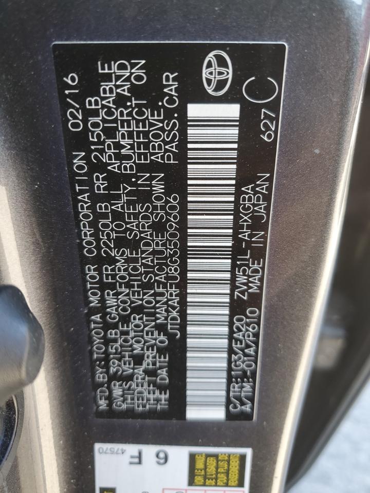 2016 Toyota Prius VIN JTDKARFU8G3509606 Copart auction photo, front end damage thumbnail 14