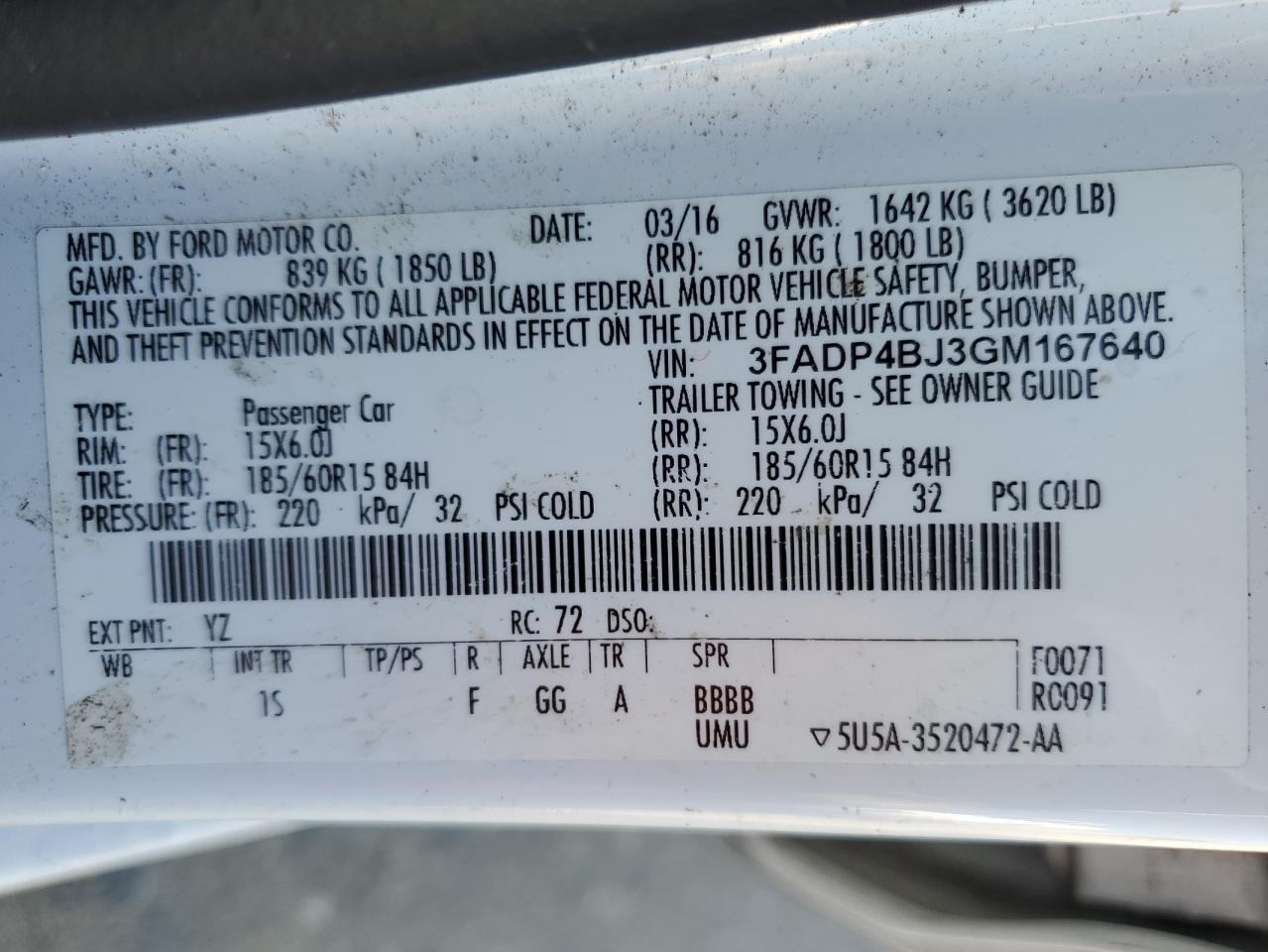2016 Ford Fiesta VIN 3FADP4BJ3GM167640 Copart auction photo, front end / side damage thumbnail 14