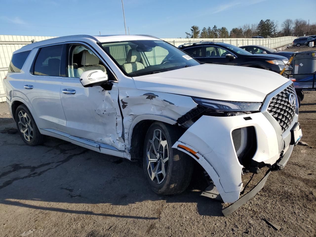 2021 Hyundai Palisade VIN KM8R7DHE2MU233916 Copart auction photo, front end / side damage thumbnail 4