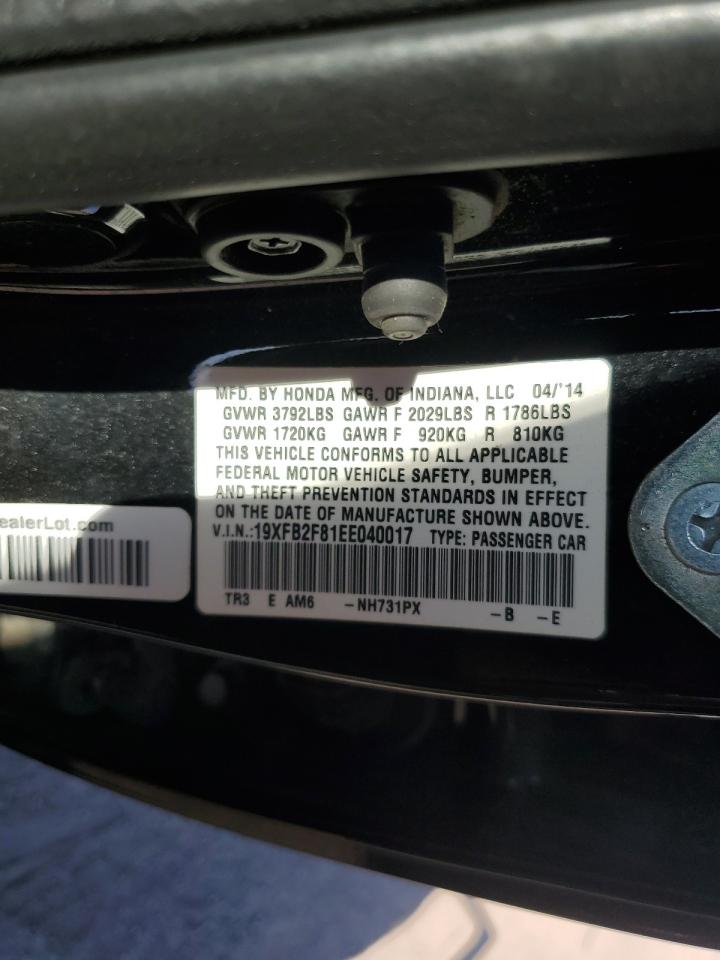 2014 Honda Civic VIN 19XFB2F81EE040017 Copart auction photo, front end damage thumbnail 12