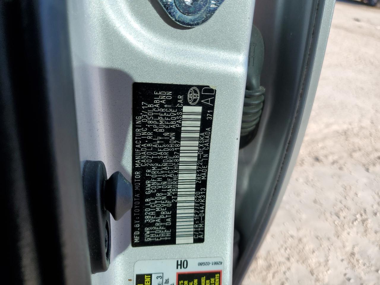 2017 Toyota Corolla VIN 2T1BURHEXHC887187 Copart auction photo, all over damage thumbnail 12