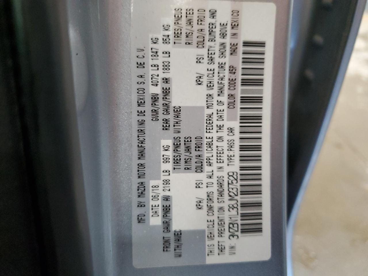 2018 Mazda 3 VIN 3MZBN1L38JM237529 Copart auction photo, front end / minor dent/scratches damage thumbnail 13