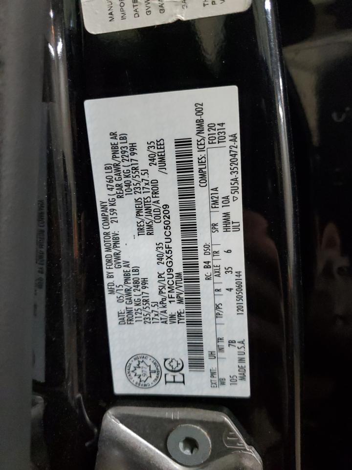 2015 Ford Escape VIN 1FMCU9GX5FUC50209 Copart auction photo, all over damage thumbnail 16