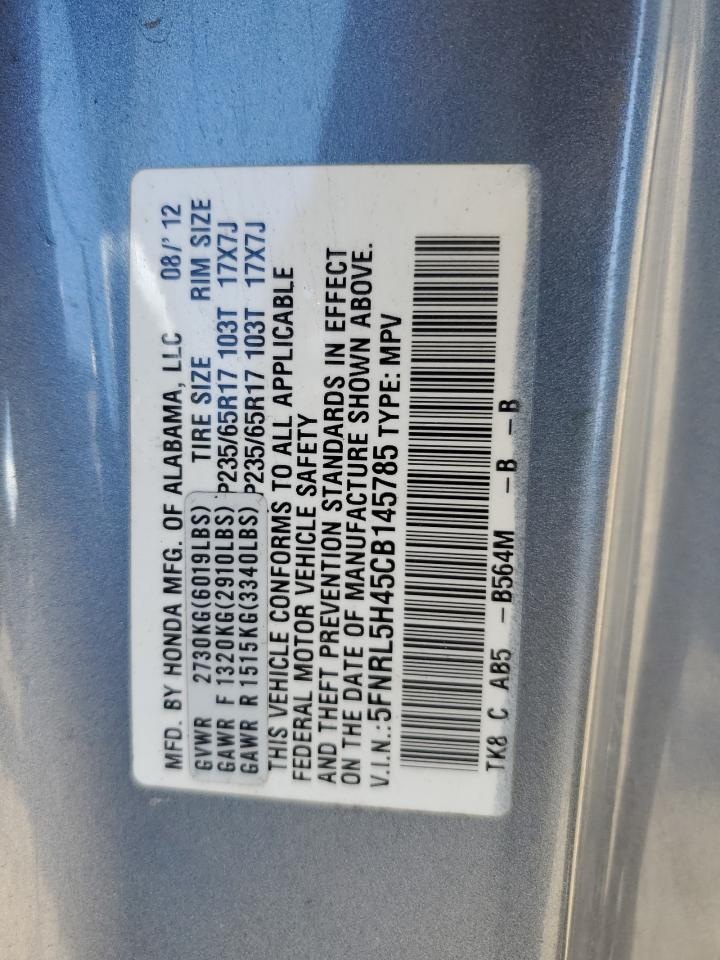 2012 Honda Odyssey VIN 5FNRL5H45CB145785 Copart auction photo, hail / rear end damage thumbnail 13