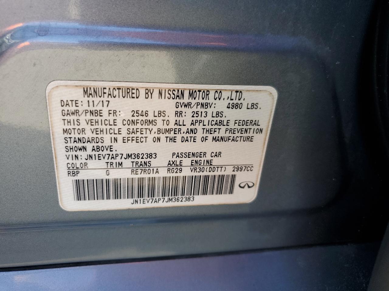 2018 Infiniti Q50 VIN JN1EV7AP7JM362383 Copart auction photo, front end / side damage thumbnail 12