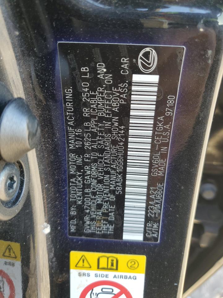 2017 Lexus ES VIN 58ABK1GG6HU042144 Copart auction photo, front end / minor dent/scratches damage thumbnail 12