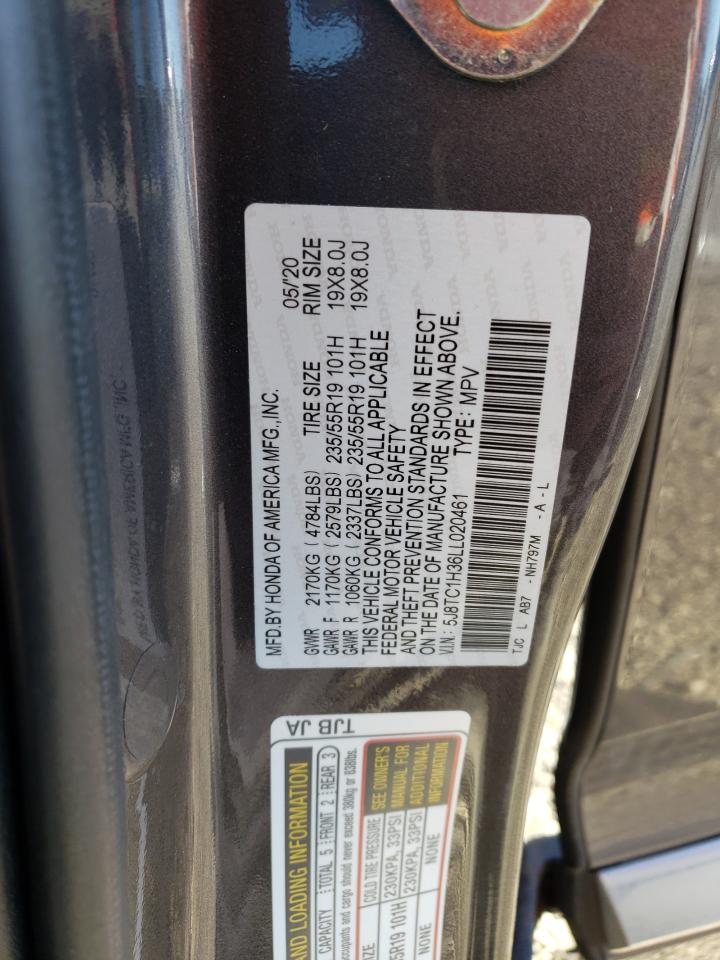 2020 Acura RDX VIN 5J8TC1H36LL020461 Copart auction photo, side / front end damage thumbnail 14