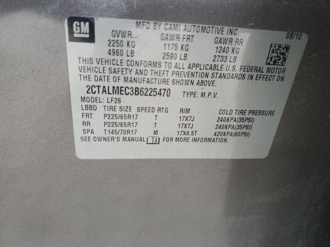 2011 GMC Terrain VIN 2CTALMEC3B6225470 Copart auction photo, front end damage thumbnail 16